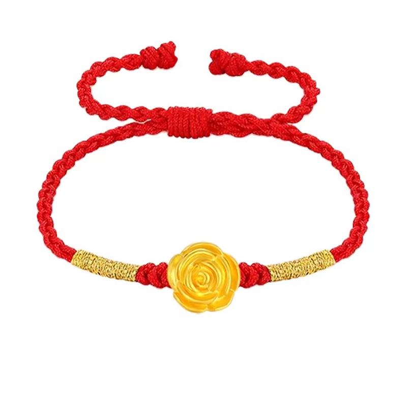 Pure Gold 999 Zodiac Red String Bracelet with Luck Beads for Baby's Full Moon or New Year