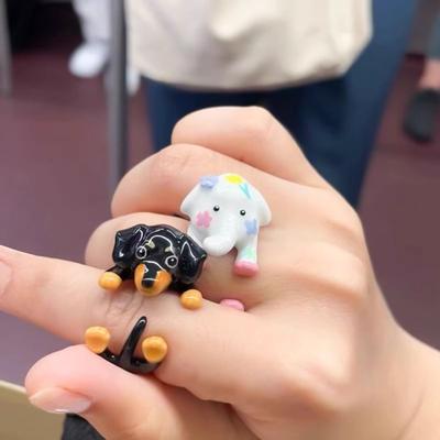 Zinc Zinc Alloy Cartoon Dachshund Ring Jewelry Accessories Funny Finger Buckle Elephant Ring  Gift