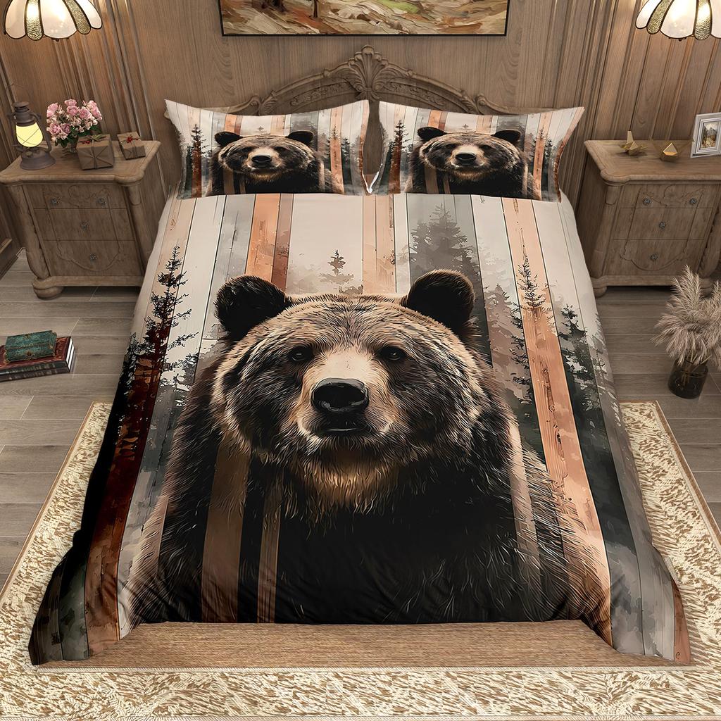 Homewish Rustic Farmhouse Lodge Cabin Duvet Cover Set 2pcs/3pcs, Moose Deer Bear Bedding, Woodland Animal Comforter Cover Set