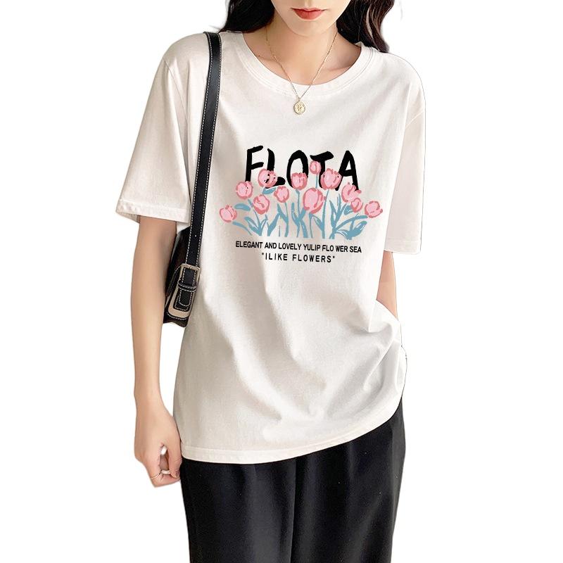 

Летняя женская футболка с круглым вырезом, свободная, повседневная, белая, с мультяшным принтом S