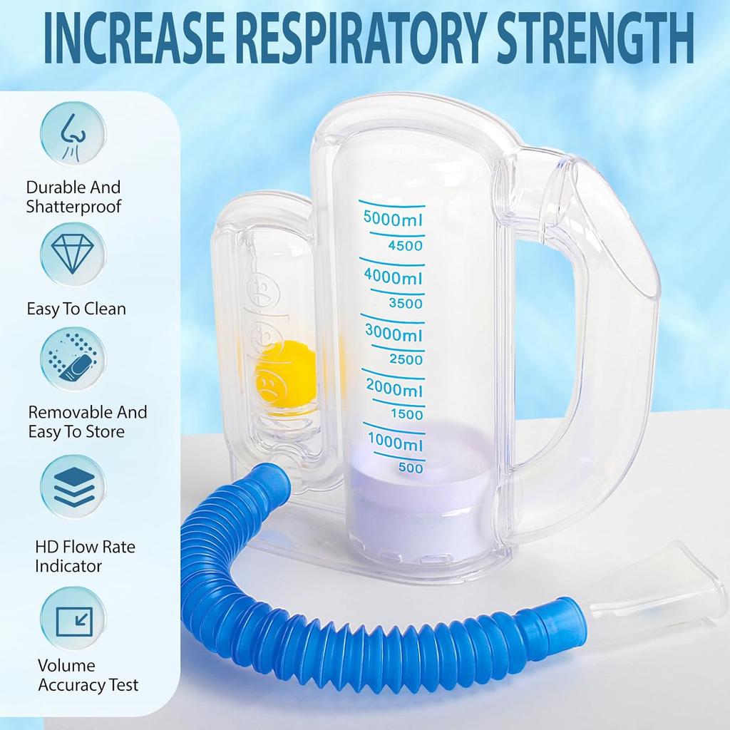 Incentive Spirometer,Breathing Exercise Device for Lungs,Deep Breathing Trainer for Children and Adults,5000ml Capacity Measurement with Flow