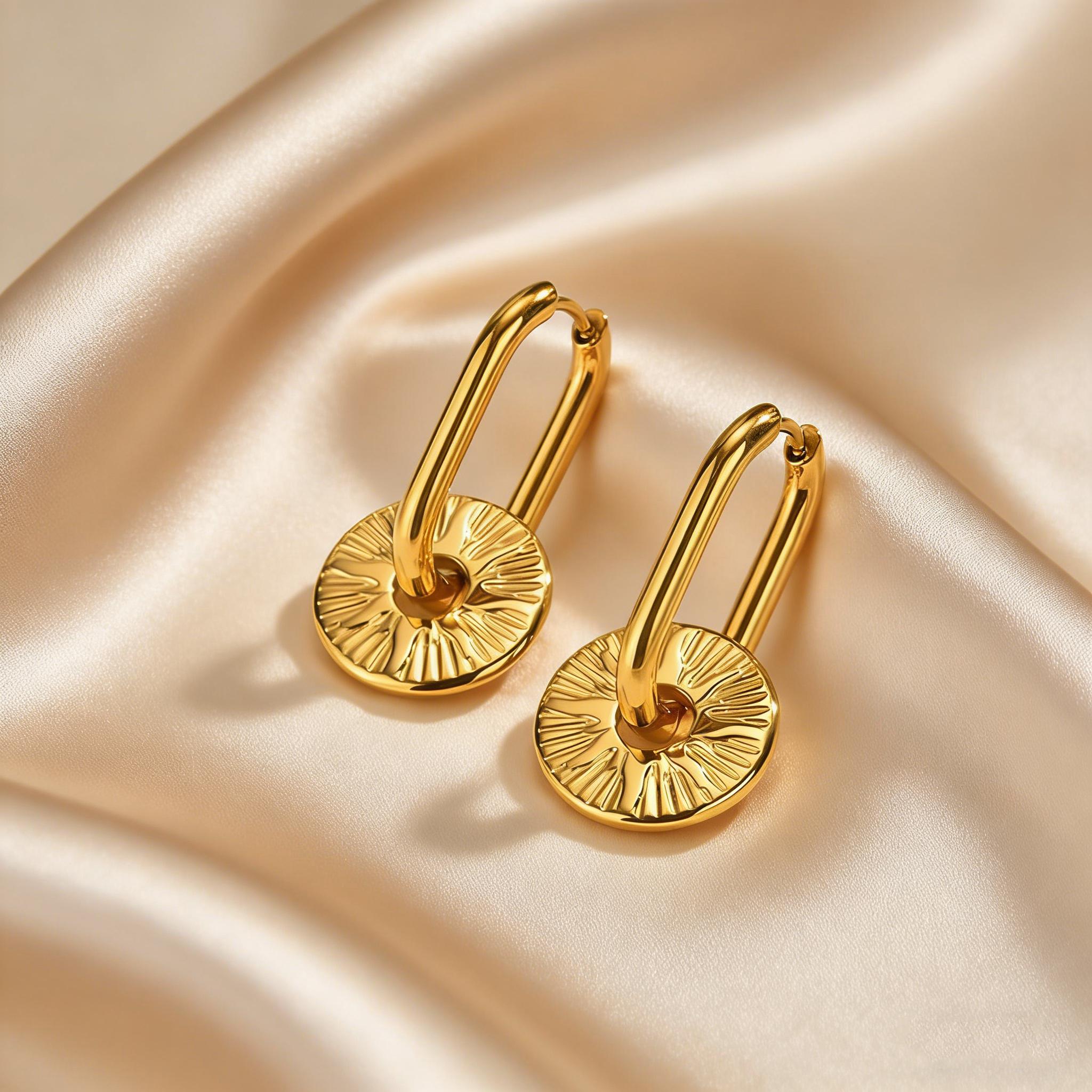 

Dainty Gold Plated Round Sun Pendant Hoop Earrings Boho Style Stainless Steel Dangle Earrings Jewelry for Women Gift Daily золотой