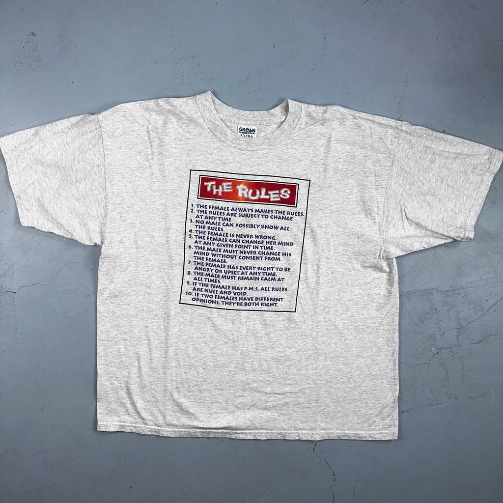 Rules Girls Funny Women Quote Text VTG T Shirt Y2K Gray Subject 2XL Cool