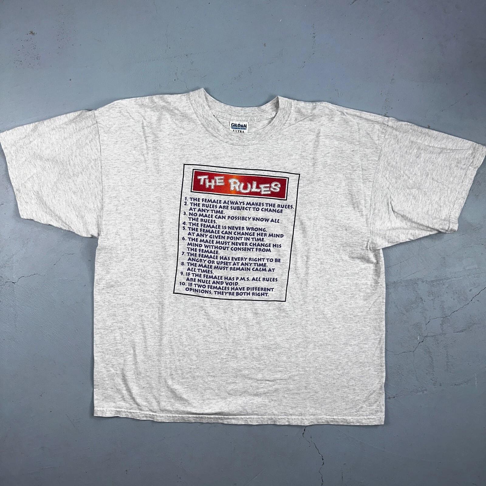 Rules Girls Funny Women Quote Text VTG T Shirt Y2K Gray Subject 2XL Cool S