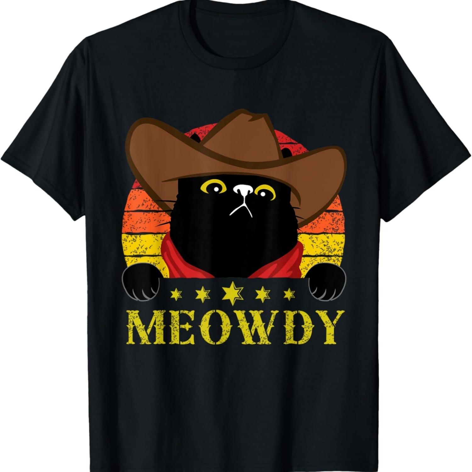 Meowdy - Funny Texas Cat Meme, cute cat cowboy T-Shirt96 S чёрный