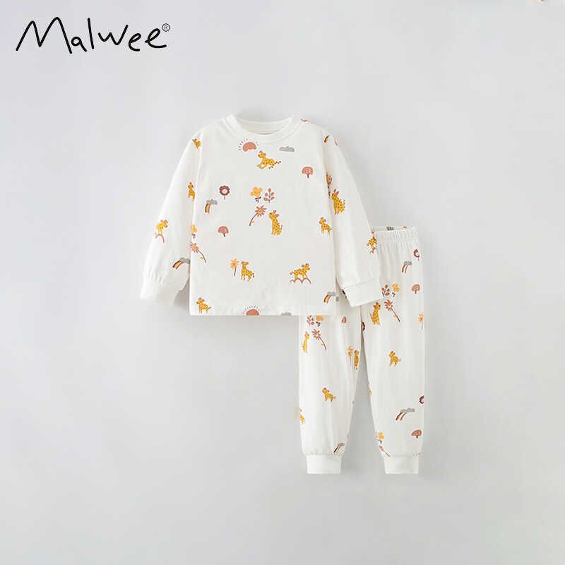 Malwee Girl Pure Cotton Homewear Suit Autumn and Winter Fashion Baby Round Neck Long Sleeves Pants Children's Two-Piece Suit