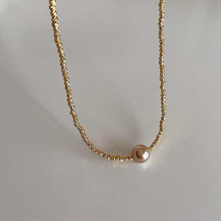 Irregular Beaded Metal Pearl Necklace Female Korean Niche Retro Personality Simple Necklace Female