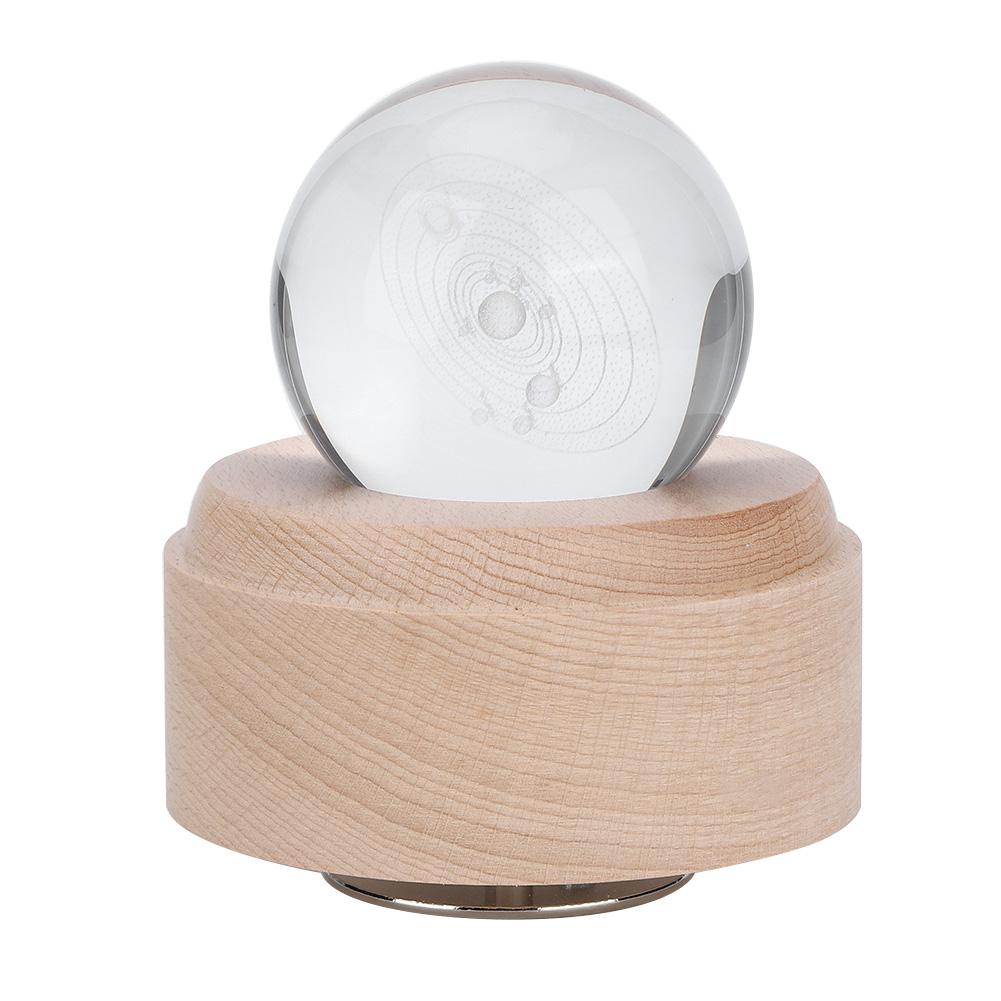 Solarsystem Muster Kristallkugel Drehbare Spieluhr USB Aufladung LED Nachtlicht für Geburtstagsgeschenk