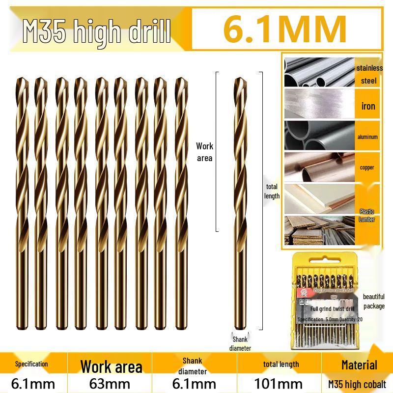 Burghiu elicoidal M35 Cobalt pentru tablă metalică din oțel inoxidabil de înaltă duritate.