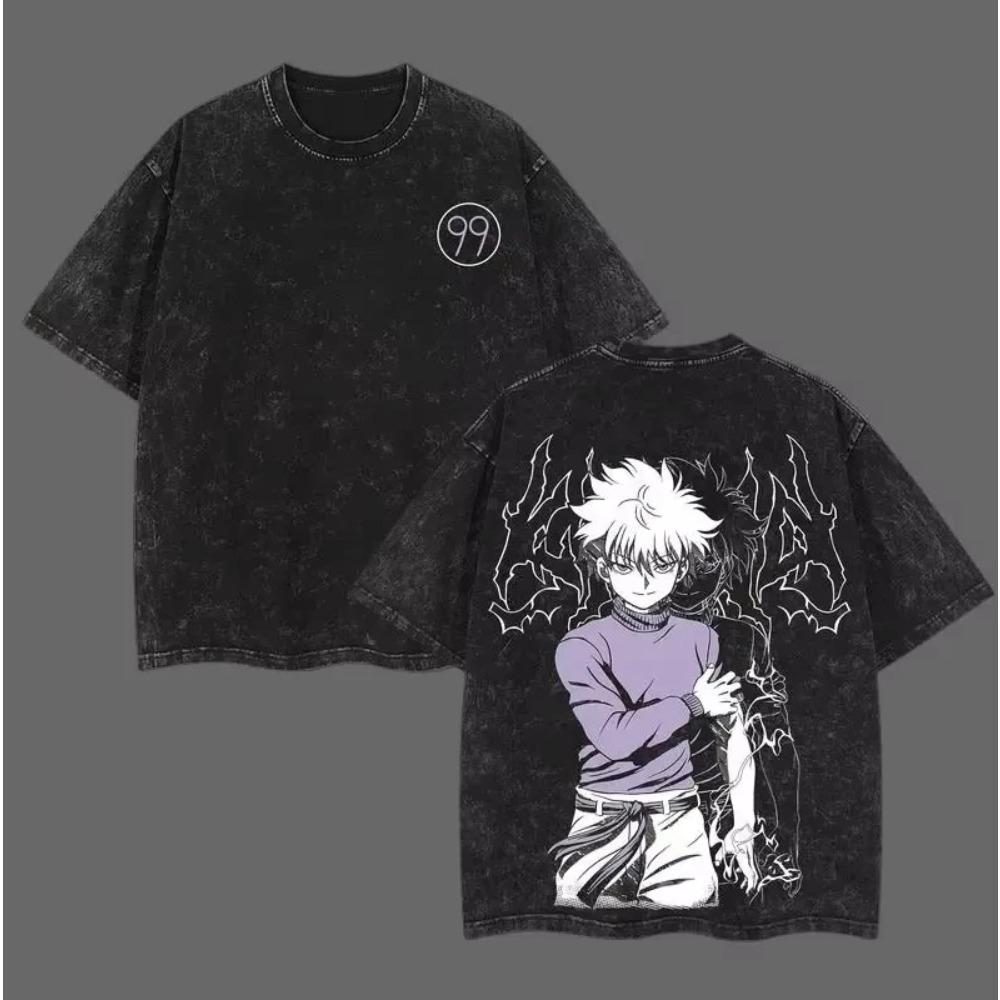 Hunter X Hunter Killua Anime Back Print Unisex Heavy Cotton Vintage Black Streetwear Women And Men T-Shirt