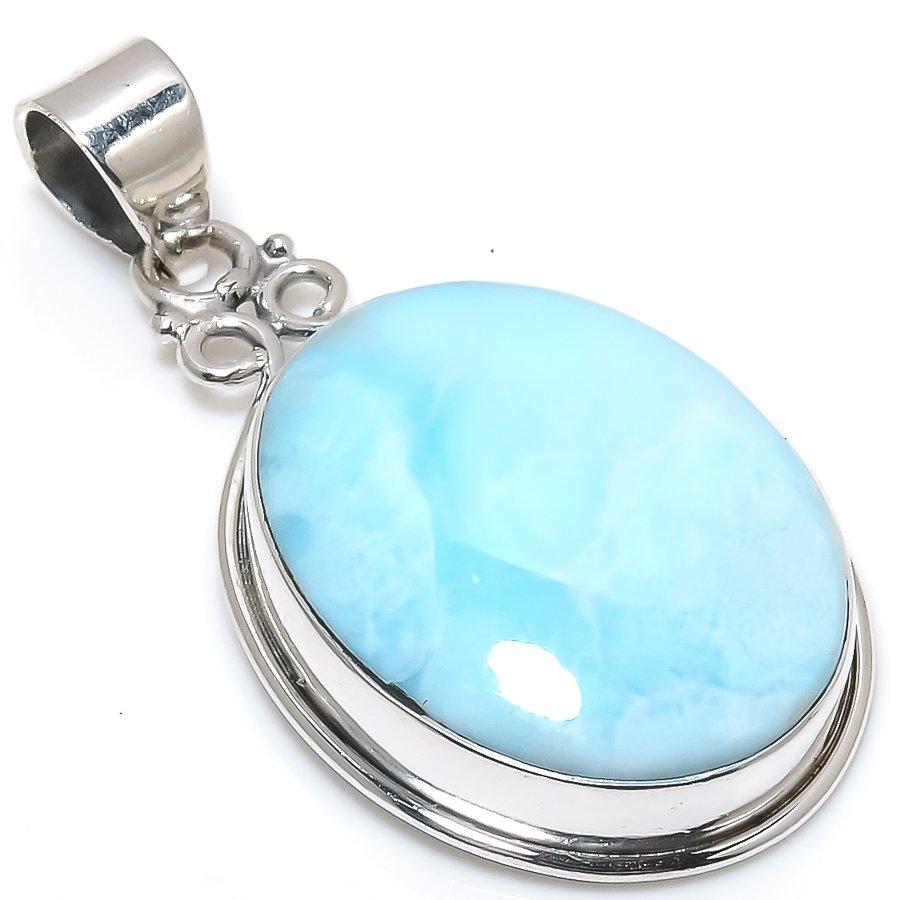 Natural Republic Larimar Gemstone 925 Solid Sterling Silver Pendant 1.75" j1k05