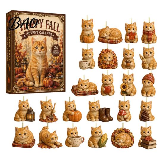 Christmas Countdown Ornaments 24 Days Advent Calendar 2026, 2D Acrylic Reading Cats/Dogs/Forest Animals Tree Decor Ornament Calendar, Cute Pet