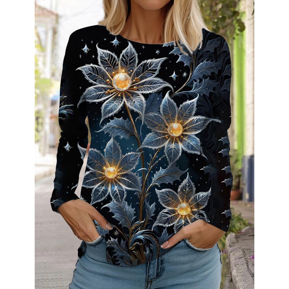 Colorful Floral 3d Print Long SleeveT-Shirt Casual Women Clothing Long Sleeve T-shirt Fashion Oversized Tops Tees Female