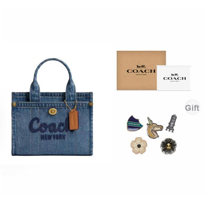 Coach Borsa shopper in denim con logo calligrafico ricamato Cargo 20 Borsa a tracolla a spalla Borsa tote piccola da donna Indaco CZ100-B4IN