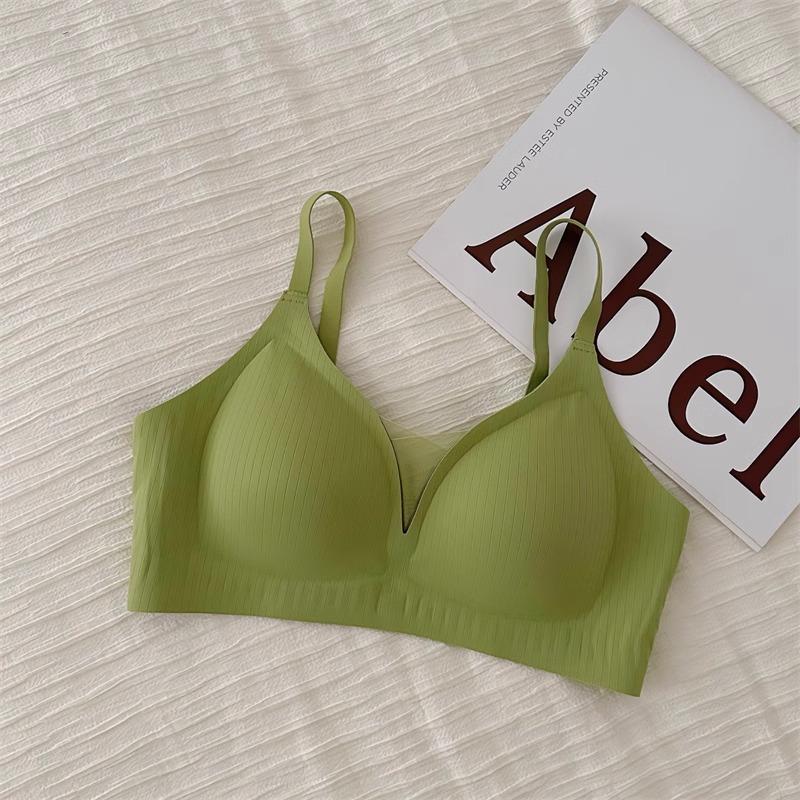V Yarn Milk Leather Seamless Underwear Women's Big Breasts Show Small Gathering Thin Jelly Strips Pull Up Support Anti-sagging Bra