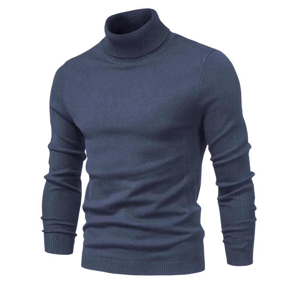Autumn Winter Casual Men's Solid Color Pullover Sweater High Collar Men Knitwear Sweaters