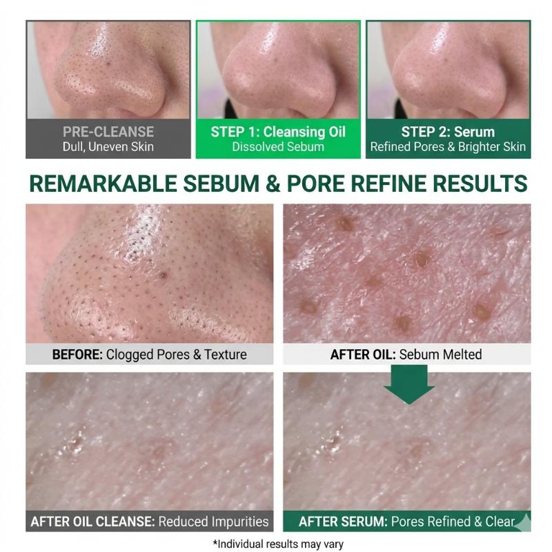 UNGBOON EDITOR Green Tomato Pore Cleansing Oil + Green Tomato NMN Pore Lifting Ampoule K-Beauty Blackhead Remover & Pore Tightening Set 200ml + 40ml