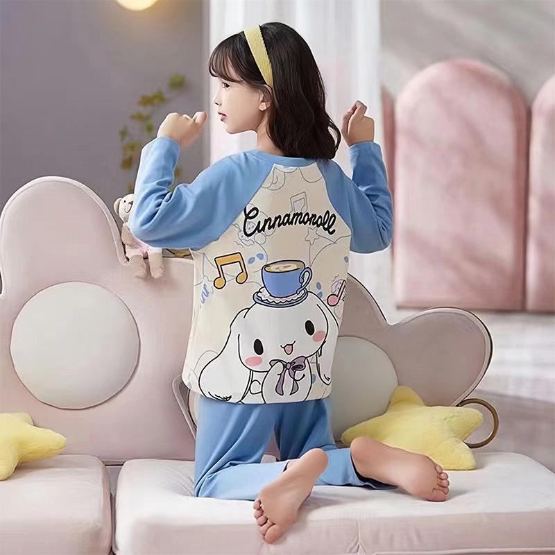 Korean Style Long Sleeve Girls Pajama Set - Loose Fit Homewear for Spring & Autumn, with Air Conditioning Comfort for Kids