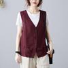 Spring and Autumn Retro Linen Vest Women's Loose All-match Sleeveless Casual Thin Vest Solid Color Waistcoat Cotton and Linen Short Jacket