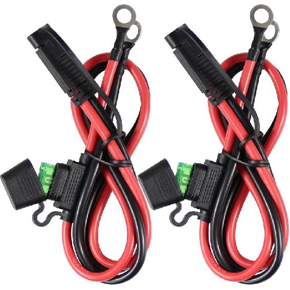 [5 Pack] 2FT SAE To O Ring Terminal Harness 10AWG - Eyelet O-Ring Terminal 10Gauge Harness With 30A Fuse,Battery Trickle Charger Cable For