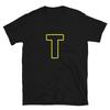 Letter T Yellow Bold Font Simple Black T-Shirt
