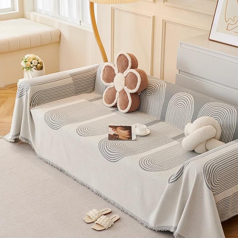 

Цельный чехол для дивана из синели, тканевый чехол на четыре сезона, универсальные линии, простой современный высококачественный утолщенный чехол для дивана 180*130cm серый