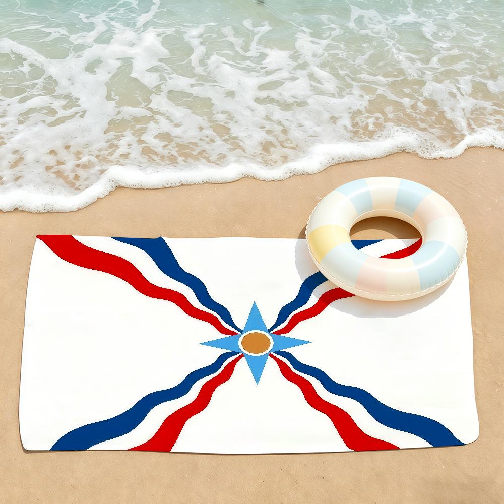 Flag Assyrian Towel Soft Lightweight Anti-Sand Large Beach Towel Quick-Drying Bath Sports Family
