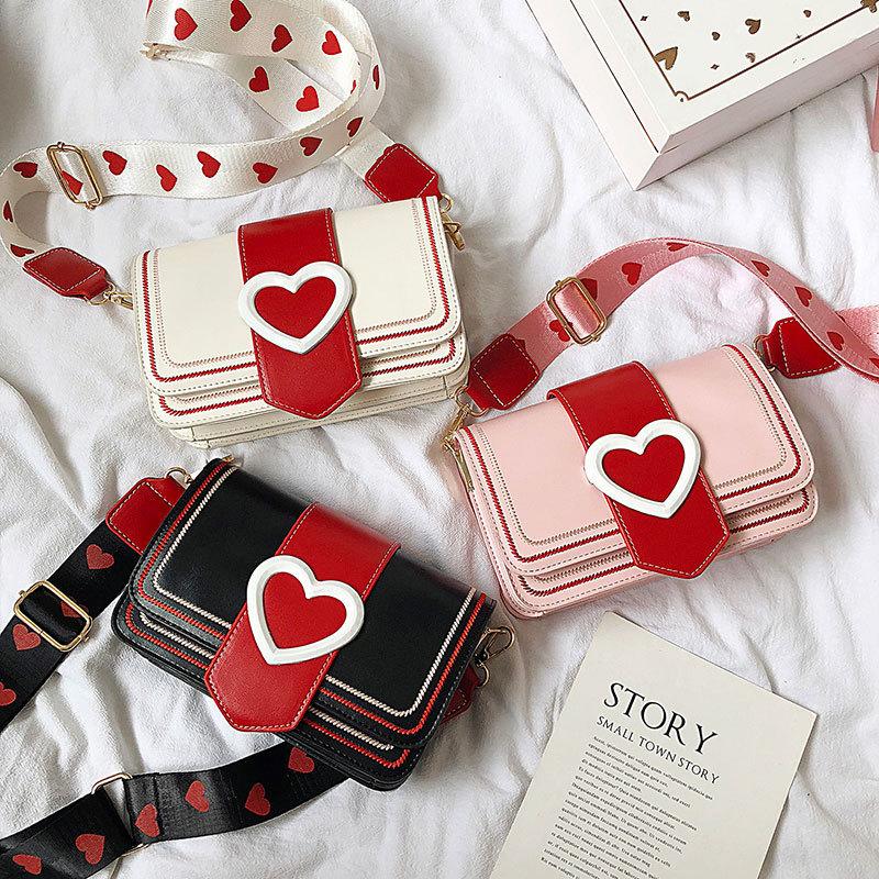 2025 new women's bag love bag sweet foreign shoulder bag fashionable girl broadband messenger small square bag
