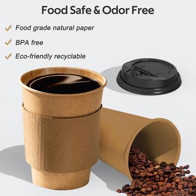 100 Stück 12 oz Papierkaffeebecher, Einweg-Kaffeebecher mit Deckeln und Manschetten für Zuhause und Cafés