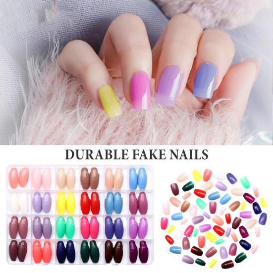 576Pcs/Set Fake Nails 24 Grids Assorted Color Long Nail Extension Removable Home Salon Women Girls Full Cover Press on Nails Kit