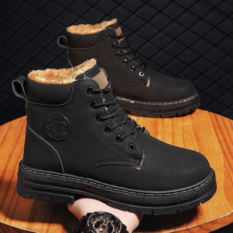 Martin Boots Men's Shoes Winter High-top British Tooling Rhubarb Boots Men's Thickened Cotton Shoes Velvet Warm Snow Boots