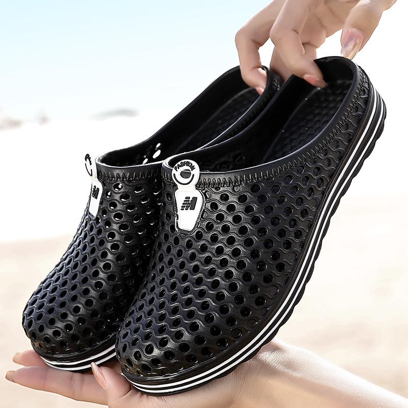 Beach Shoes Non-Slip Platform Sandals Couple Casual Cool Slippers Men'S Hole Shoes Bag Head Half Drag Men