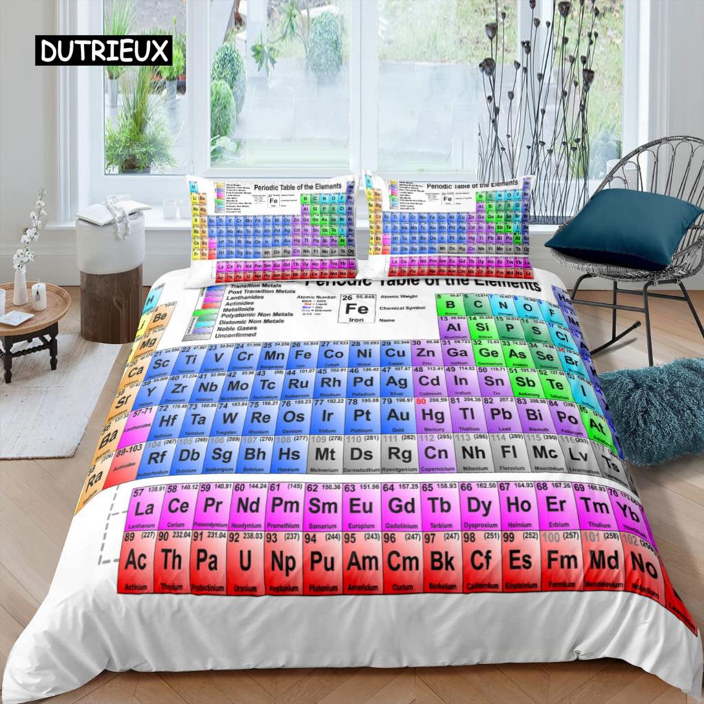 Science Duvet Cover Periodic Table of Elements Bedding Sets Chemistry Lovers Learning Image Polyester Bedding Set Blue Purple