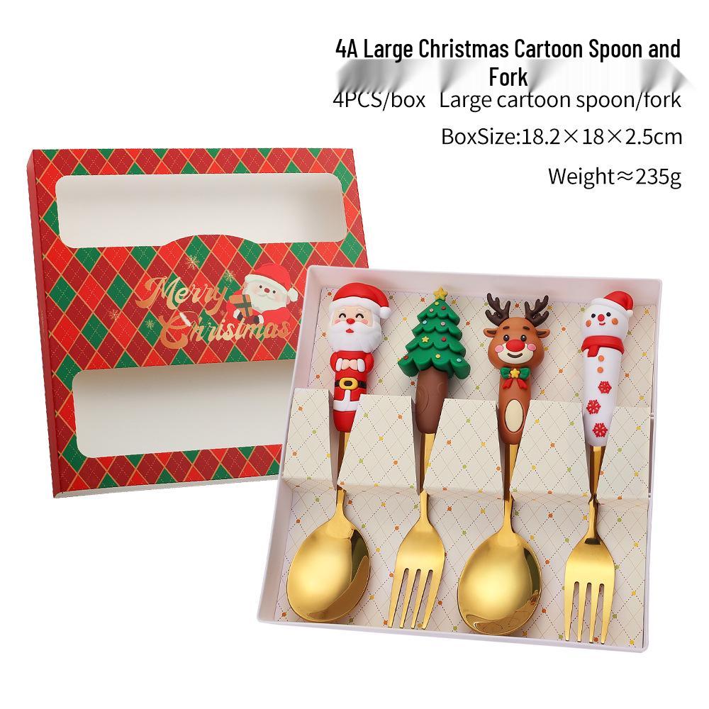 Large Christmas Plush Spoon & Fork Set - Santa Claus & Tree Design