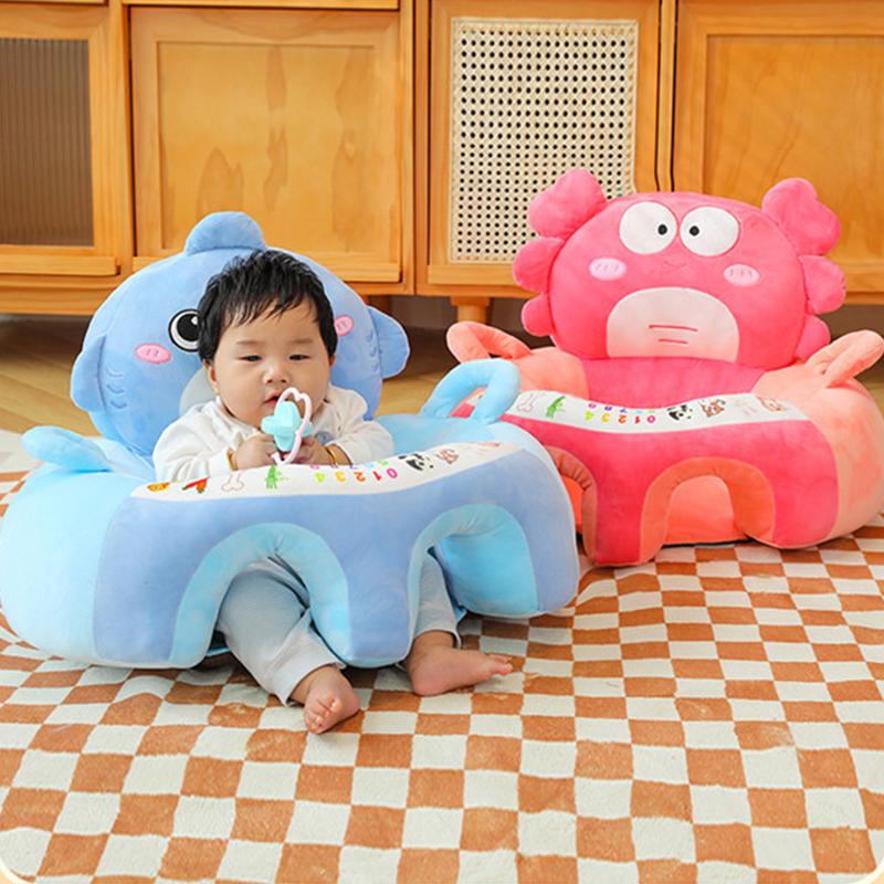 Funda de asiento de apoyo para sofá de bebé, silla de felpa, cómoda cuna para aprender a sentarse con dibujos animados para niños pequeños, lavable, sin relleno