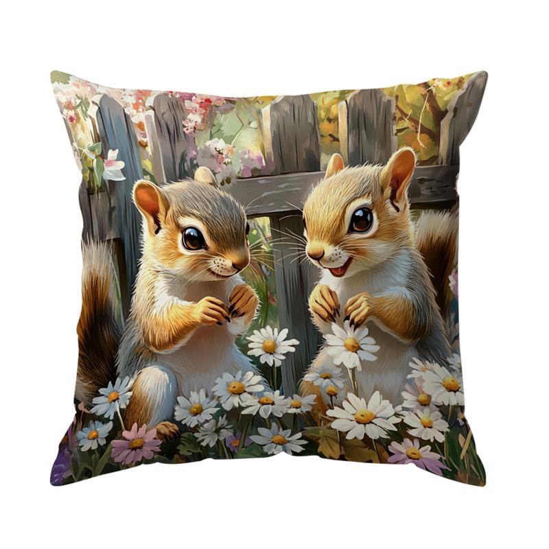 Eichhörnchen Blumen Gedruckte Dekorative Kissen Kissenbezug Polyester Kissenbezug Wurfkissen Sofadekoration Kissenbezug Zuhause
