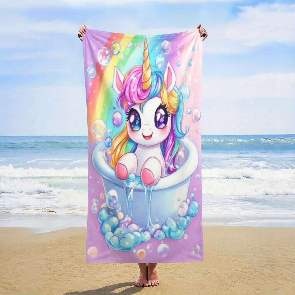 

1pc Cartoon Unicorn Beach Towel, Machine Washable, Portable for Beach Pool Fitness Diving, Universal Couple Gift for Men Women W40*H60(CM)