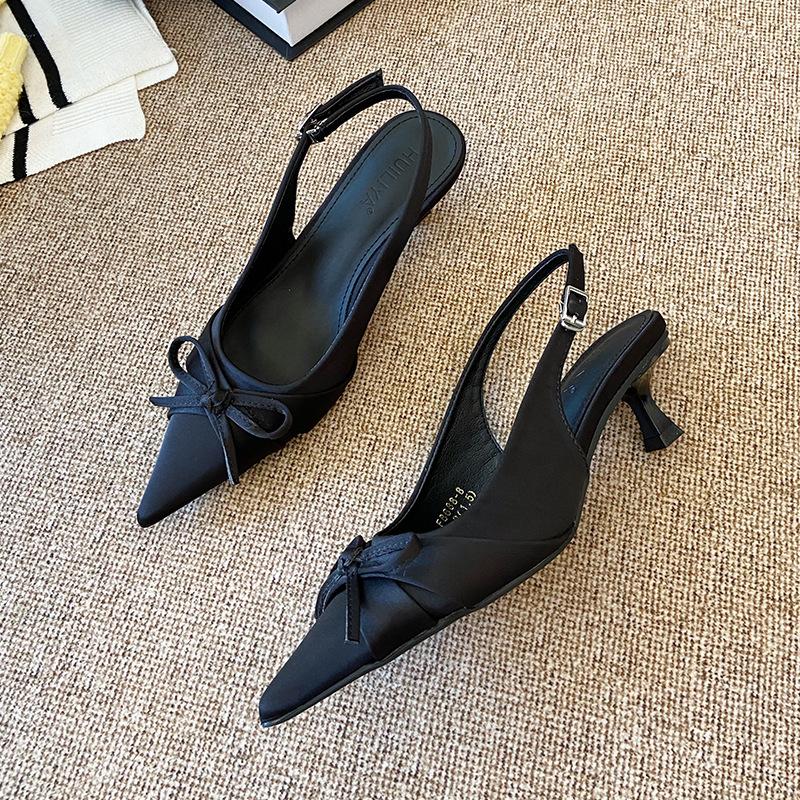 High Heels Bow Sandals Fashion Pointed Backless Shoes