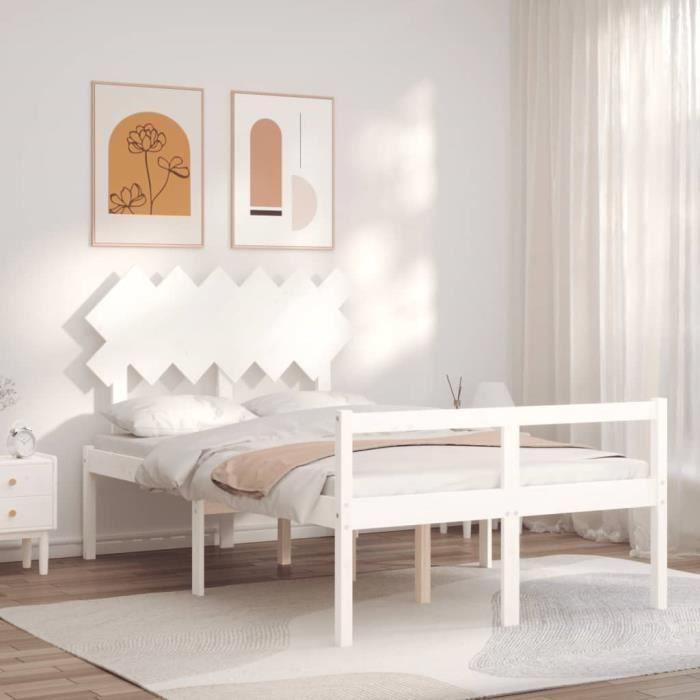 VidaXL Bed Frames with Headboard White Double Solid Wood 3195522