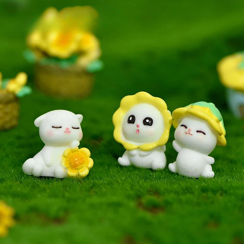 Sunflower Kitten Cute Cats Mini DIY Desktop Accessories Cartoon Small Animal Resin Crafts Succulent Bonsai Decoration 2025 New