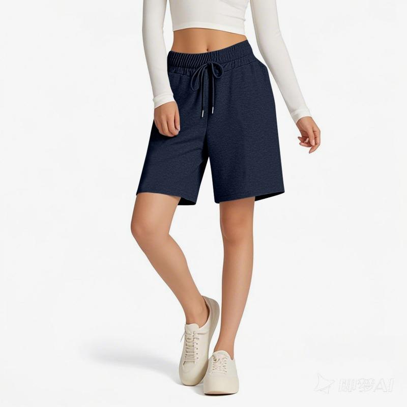 Spring Summer Loose Elastic Waist Fashionable Solid Color Casual Five Point Shorts Pants
