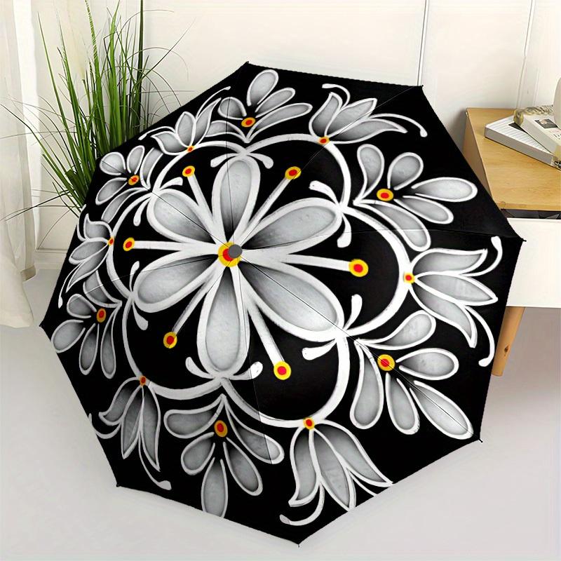 1pc Floral Mandala Design Automatic Open/Close Umbrella, Umbrella with cartoon Design, Portable Compact Umbrella for Men & Women, Good Holid