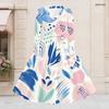Women Plus Size V Neck Long Sleeve Printed Tie Waist A Line Flared Midi Dress