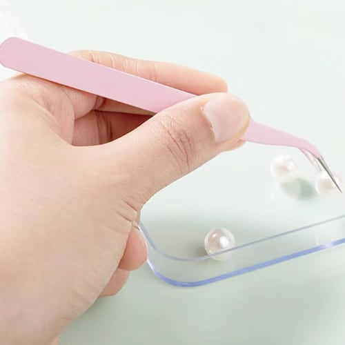 Set of 2 Precision Tweezers, Stainless Steel, for DIY Crafts, Handmade Projects, False Eyelashes, Plastic Model Tools, and Tsumami Zaiku (Pink)