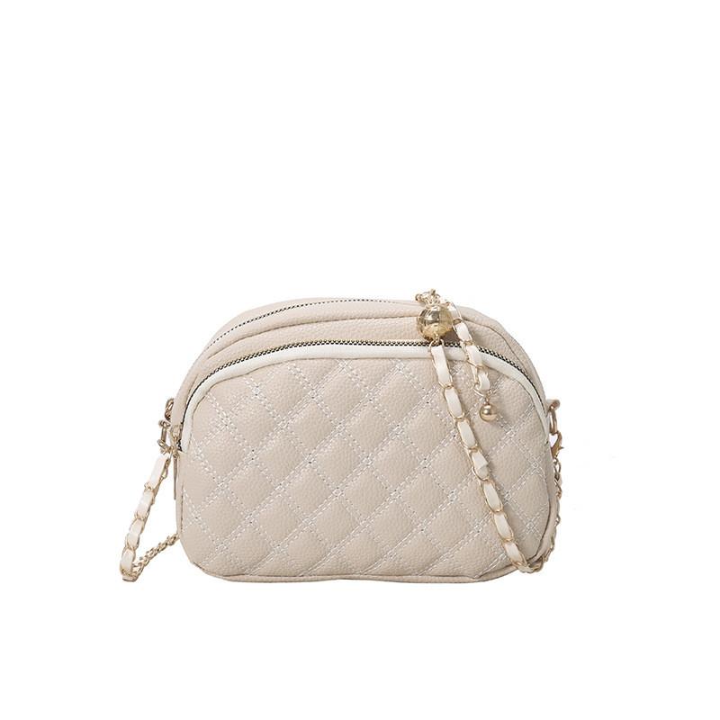 

Simple Diamond Grid Crossbody Bag With Chain Strap And Golden Ball Design белый