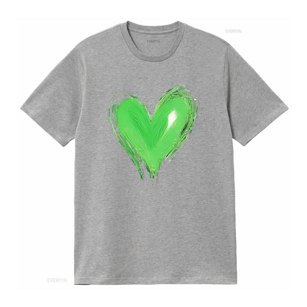 Vibrant Green Heart on Black T Shirt Bold Eye Catching Design vintage Washed Stretched designer clothes Unisex Comfortable