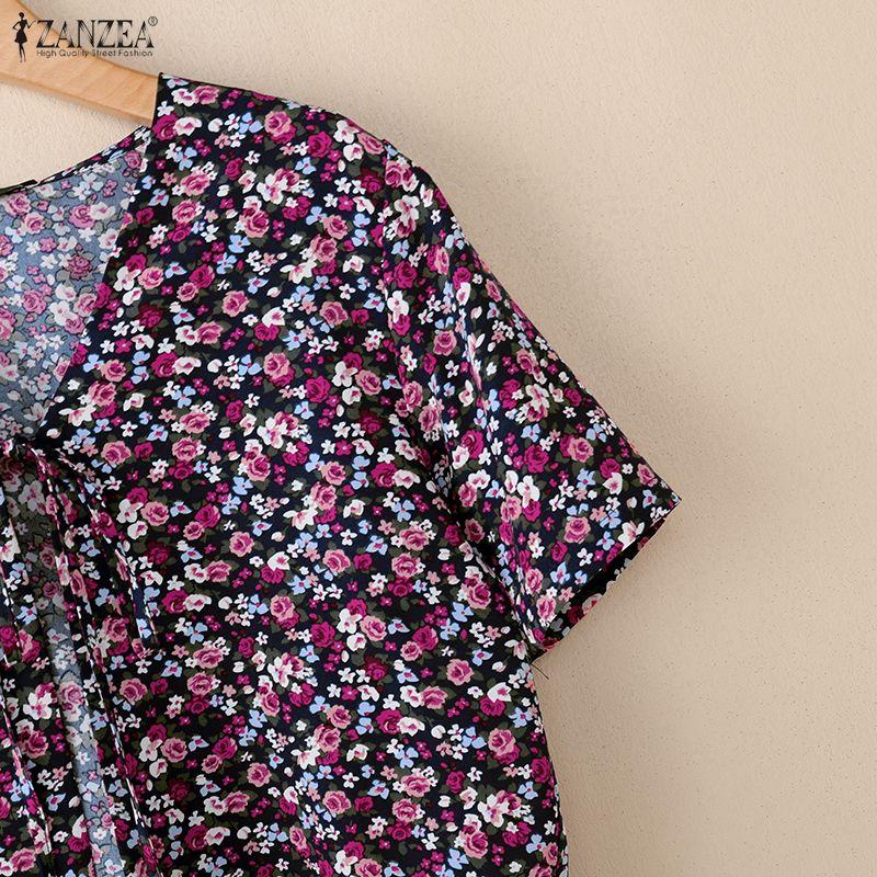 ZANZEA Cardigan/Blusa Casual da Donna Estiva con Scollo a V, Stampa Floreale, Maniche Corte
