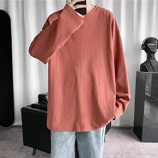 Loose Long Sleeved Sleeved T-shirt Men's Spring Autumn Pure Color Big Size Casual T-shirt