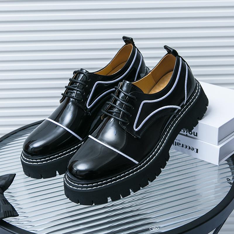 Men Oxfords Black Platform Elevator Punk Lacing Shoes Height Increase Thick Sole Leather Shoes