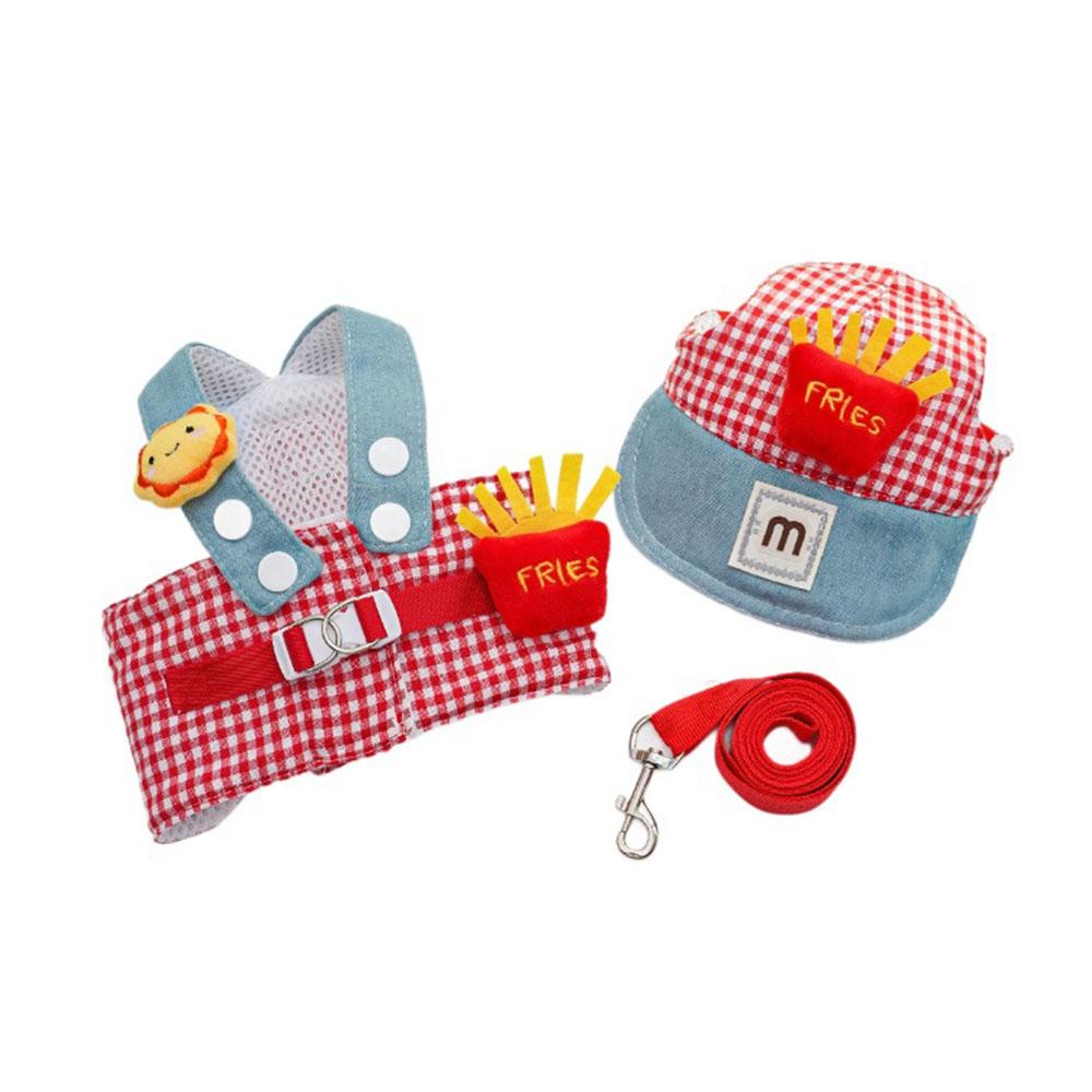 

Cartoon Pet Harness Leash Sun Hat Set Cute Kitten Puppy Costume Cat Small Dogs Vest Harness Rope Cap 3pcs Outdoor Pet Supplies XS（old）